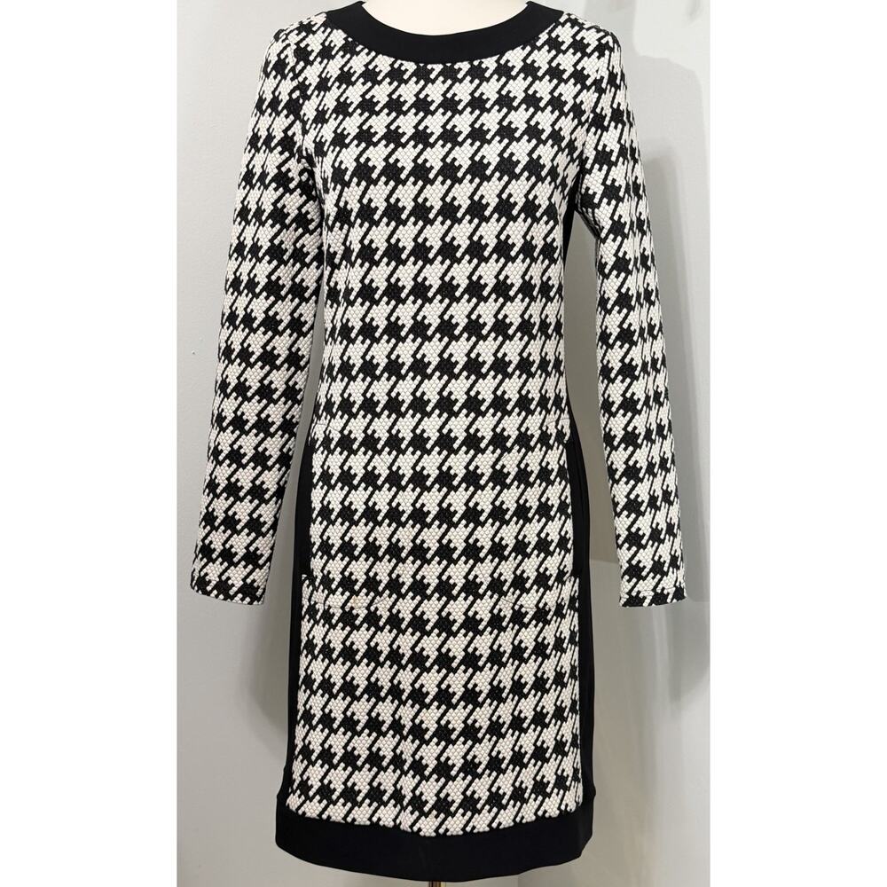 Joseph Ribkoff Contrast Houndstooth Print Woven Dress Black & White Size 2